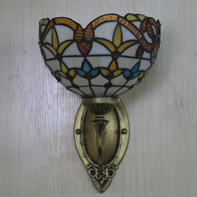 European Tiffany Flora Stained Glass 1-Light Wall Sconce Lamp