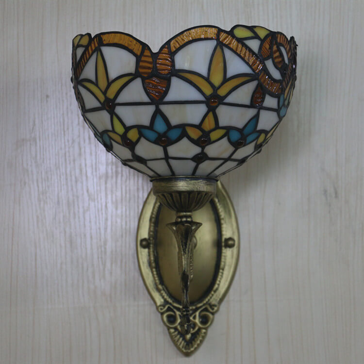 European Tiffany Flora Stained Glass 1-Light Wall Sconce Lamp