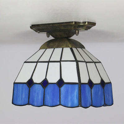 Tiffany Stained Glass Dome 1-Light Semi-Flush Mount Ceiling Light