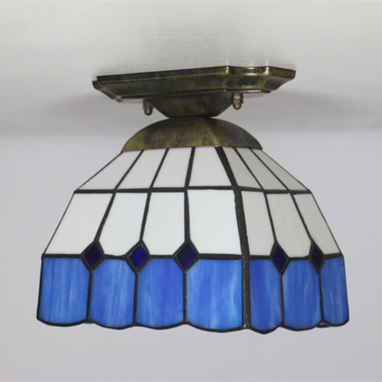 Cúpula de vidrio teñido Tiffany 1-luz semi-empotrada lámpara de techo 
