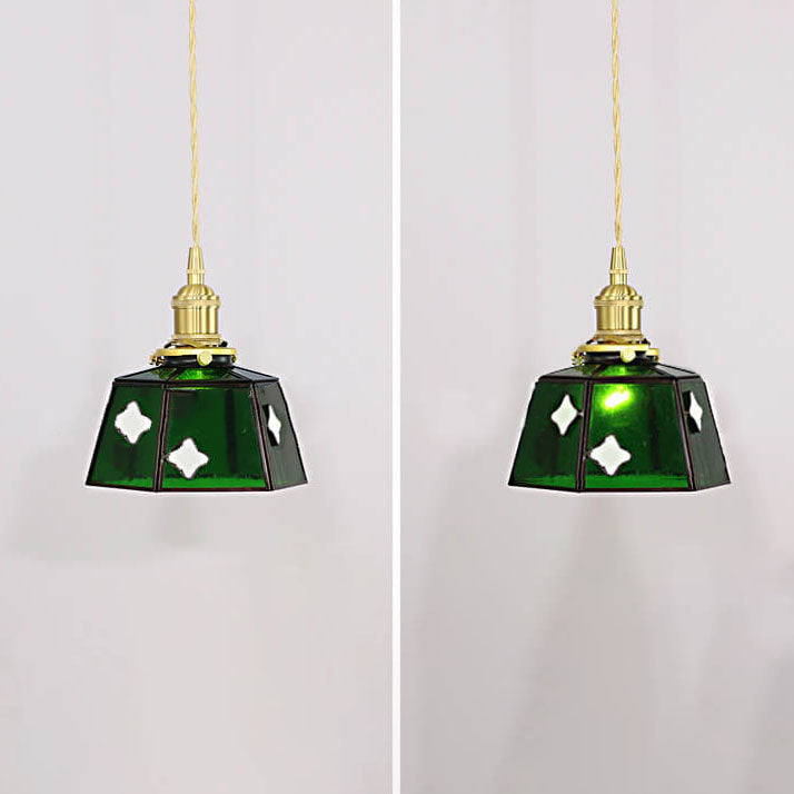 Vintage Buntglas Geometrischer Kegel Kupfer 1-Licht Pendelleuchte