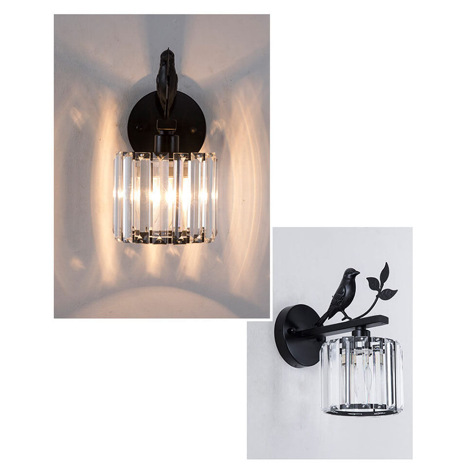 Traditionelle Vintage-Wandleuchte aus Eisen und Glas in runder Vogel-Optik, 1-flammig, für das Wohnzimmer 