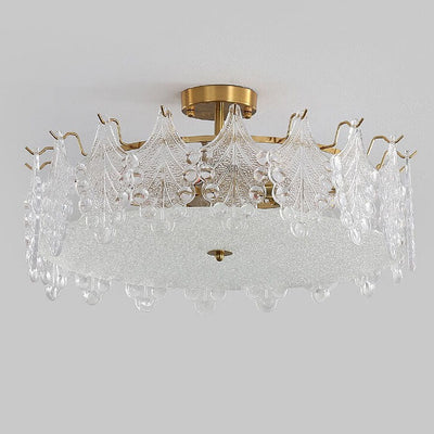 French Luxury Glass Round Drum 5/6/8 Light Semi-Flush Mount Ceiling Light