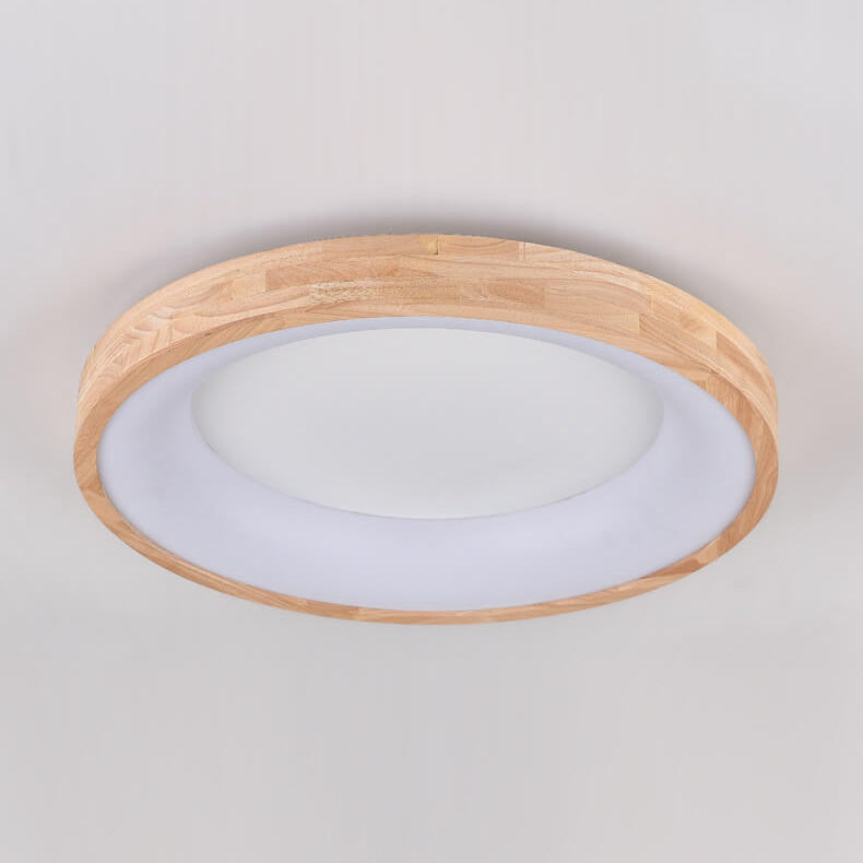 Nordic Minimalist Log Wood Round LED Flush Mount Ceiling Light