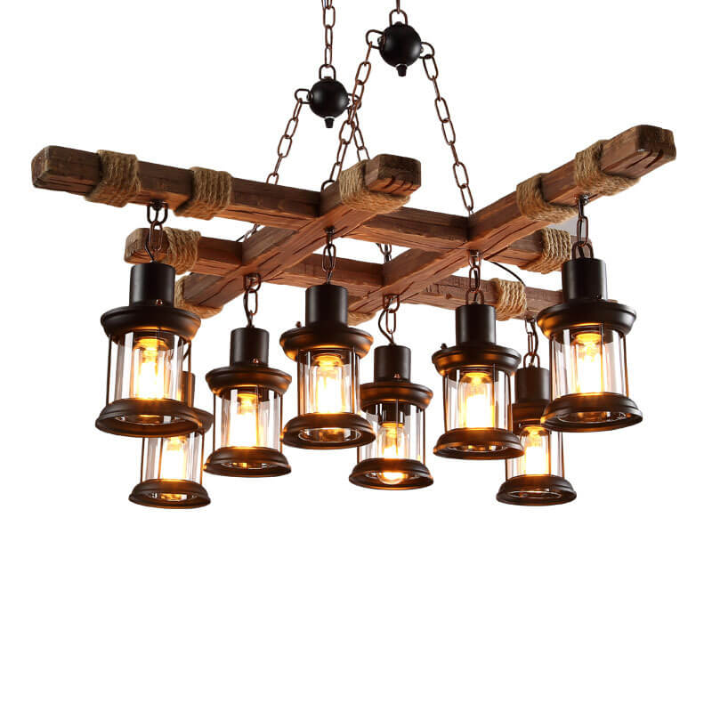 Retro Eisen Seil Holz 8-Licht Hängende Kronleuchter 