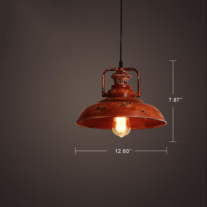 Lampe suspendue rétro à dôme à 1 lumière rouge rouille