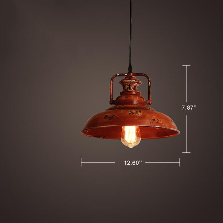 Lampe suspendue rétro à dôme à 1 lumière rouge rouille
