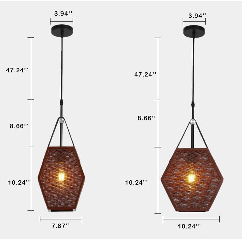 Industrial Vintage Hexagonal Iron Mesh 1-Light Pendant Light