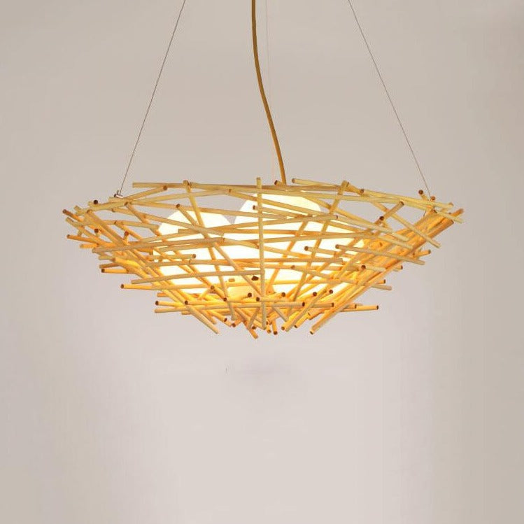 Rattan-Weben Vogelnest-förmiger 3-Licht-Kronleuchter 