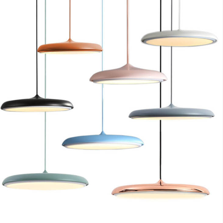 Lámpara colgante LED de metal con forma de platillo volante nórdico Macaron 