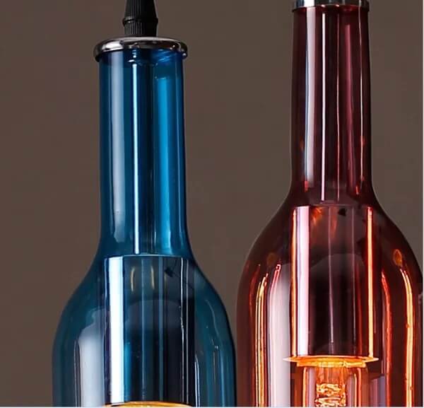 Lustres rétro colorés à 5 lumières en forme de bouteille de vin 