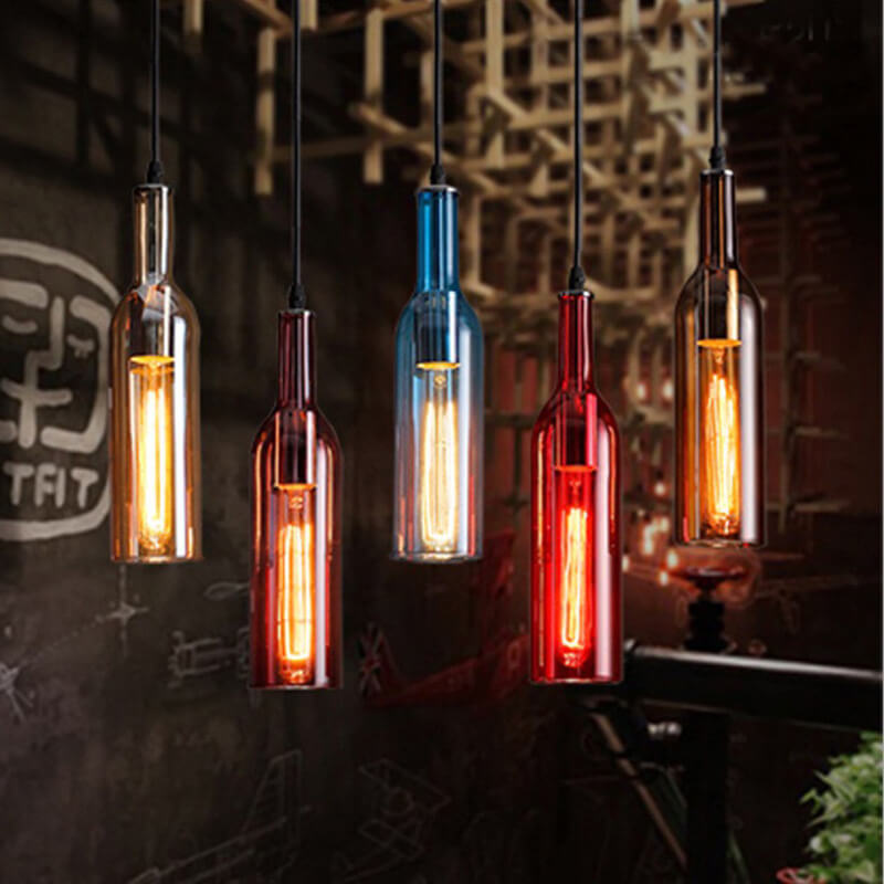 Candelabros de 5 luces con botellas de vino coloridas retro 