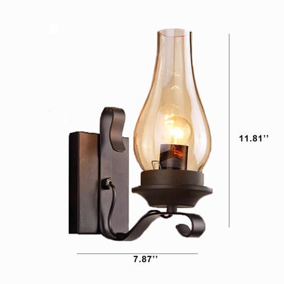 Vintage Glasschirm Schmiedeeisen Kerosin 1-Licht Wandleuchte Lampe 
