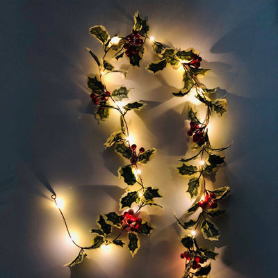 Lumières de guirlande décoratives pour Noël, fruits rouges, rotin, fenêtre de fête, patio, décoration de Thanksgiving 