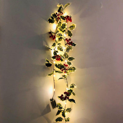 Lumières de guirlande décoratives pour Noël, fruits rouges, rotin, fenêtre de fête, patio, décoration de Thanksgiving 
