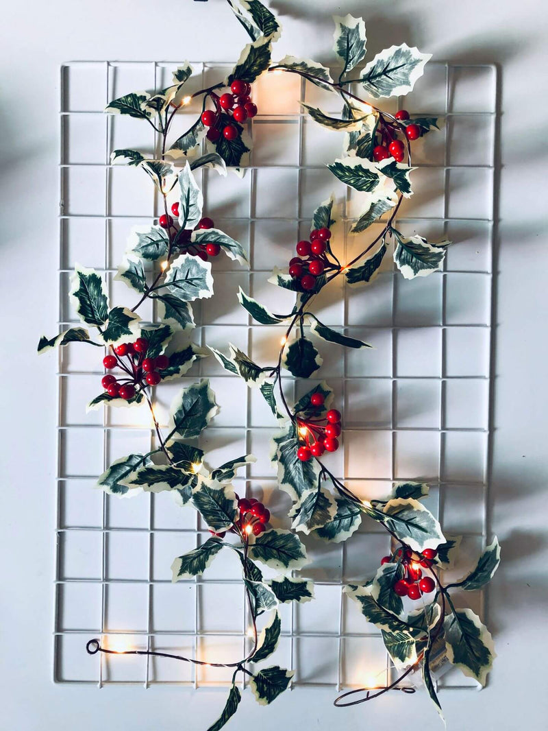 Lumières de guirlande décoratives pour Noël, fruits rouges, rotin, fenêtre de fête, patio, décoration de Thanksgiving 