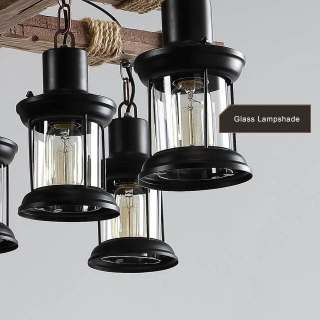 Retro Eisen Seil Holz 8-Licht Hängende Kronleuchter 