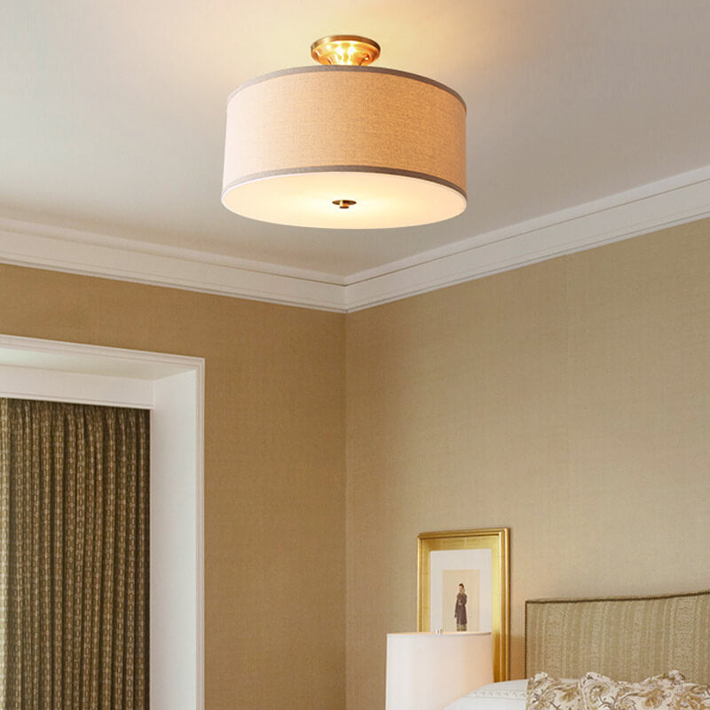 Éclairage semi-encastré tambour à 1 lumière en tissu 