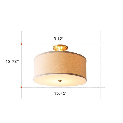 Fabric 1-Light Drum Semi-Flush Mount Lighting