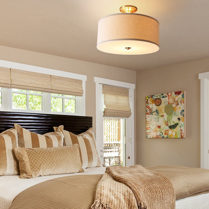 Stoff 1-Licht Trommel Semi-Flush Mount Beleuchtung 
