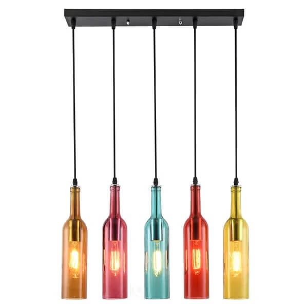 Candelabros de 5 luces con botellas de vino coloridas retro 