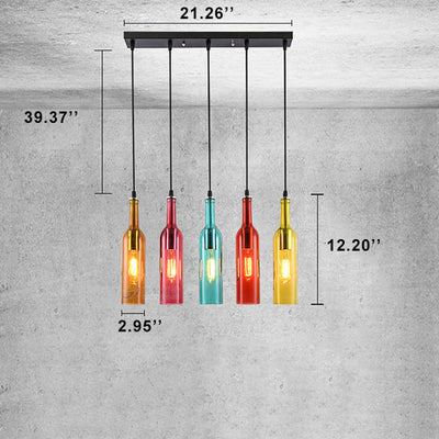 Lustres rétro colorés à 5 lumières en forme de bouteille de vin 