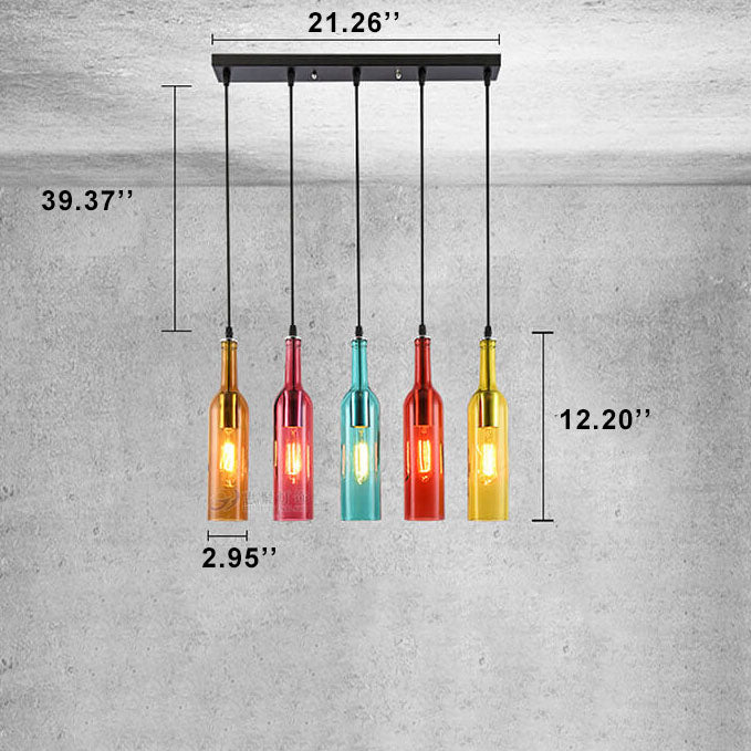 Lustres rétro colorés à 5 lumières en forme de bouteille de vin 