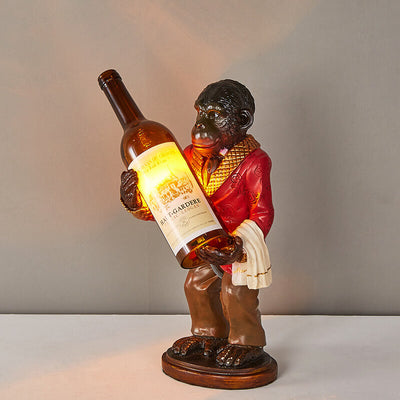 Retro Creative Monkey Resin Wine Bottle 1-Light Decoration Table Lamp