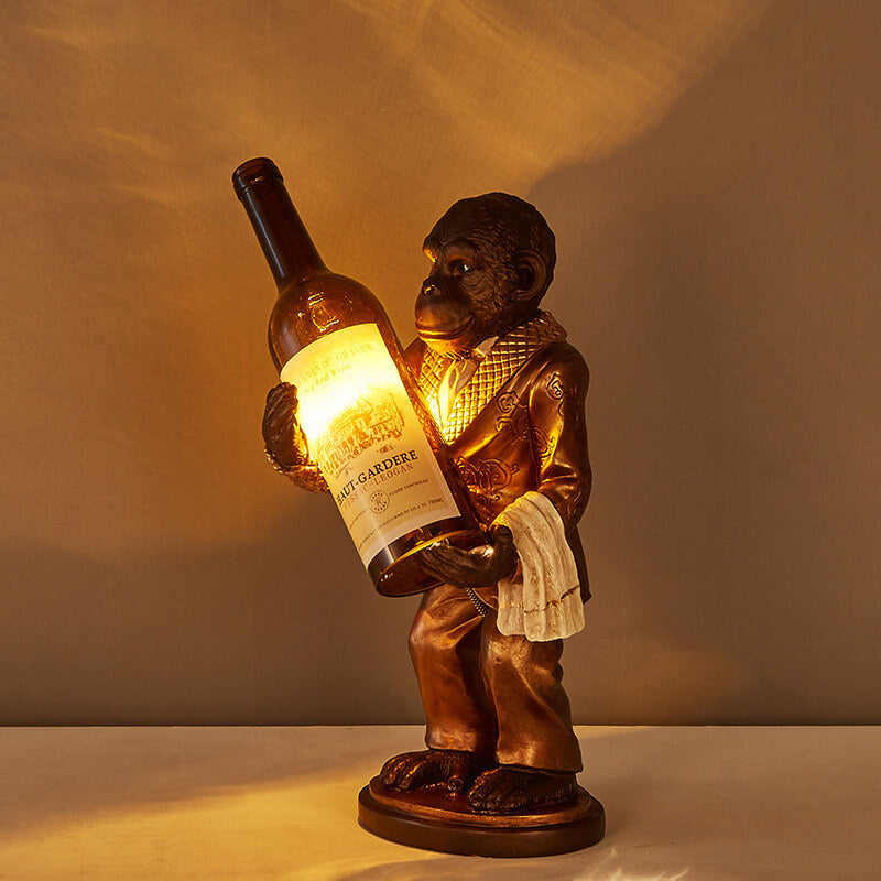 Lámpara de Mesa de Decoración de 1 Luz con Botella de Vino de Resina de Mono Creativo Retro 
