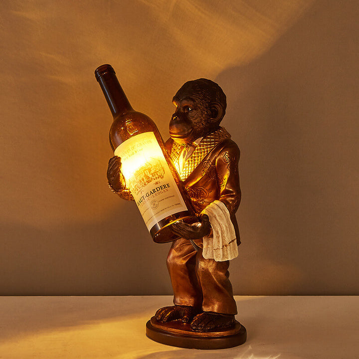Lámpara de Mesa de Decoración de 1 Luz con Botella de Vino de Resina de Mono Creativo Retro 