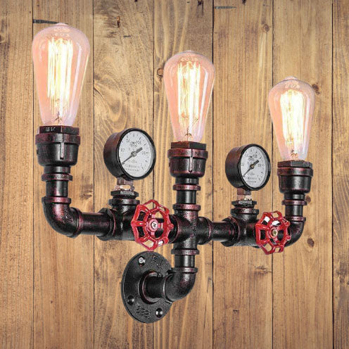 Industrial Retro Creative Metal Pipe 2/3 Light Wall Sconce Lamps