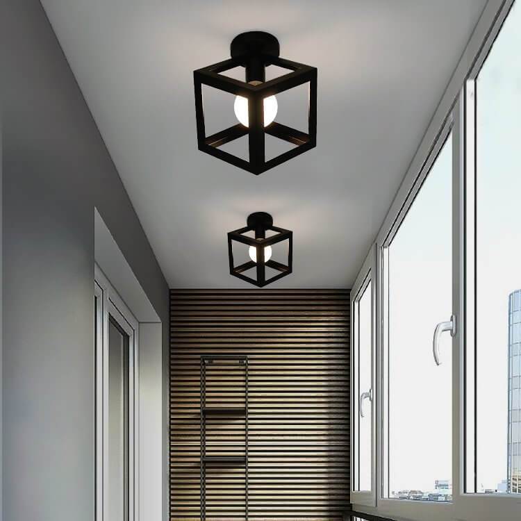 Modern Minimalist Square Iron 1-Light Semi-Flush Mount Lighting For Entryway