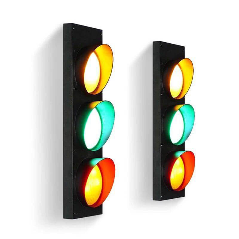 Applique murale LED à 3 lumières en métal créatif industriel pour feu de signalisation 