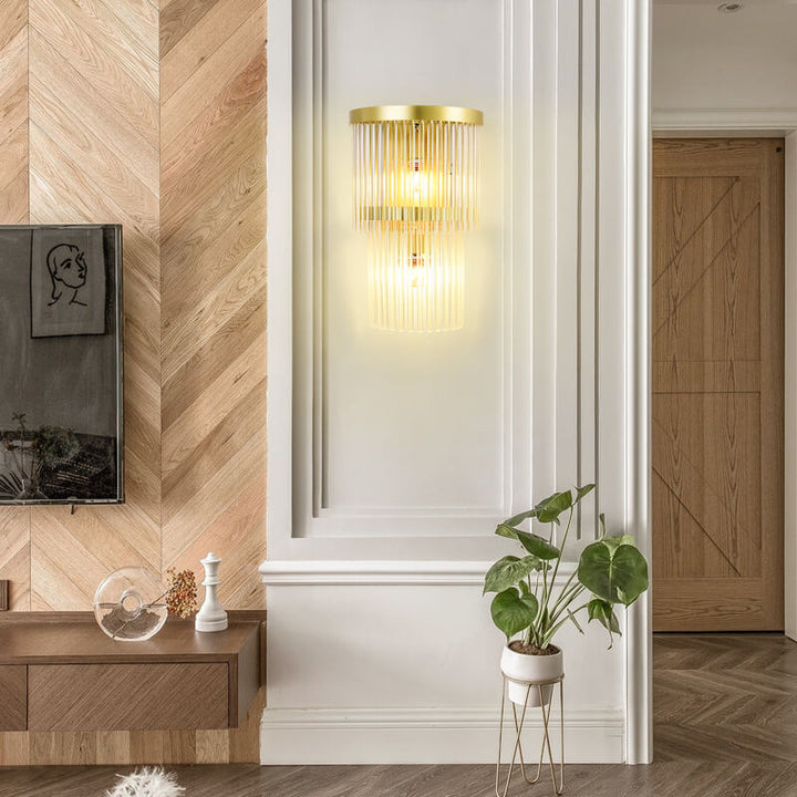 Moderne 2-Licht Fransen Glas Wandleuchte Lampe 