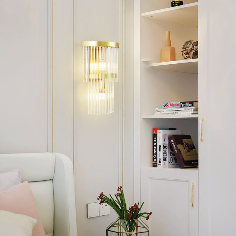 Moderne 2-Licht Fransen Glas Wandleuchte Lampe 