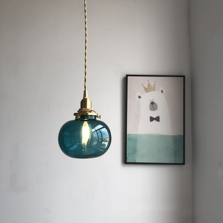 Retro Glas 1-Licht Einzelne Kürbis Pendelleuchte 