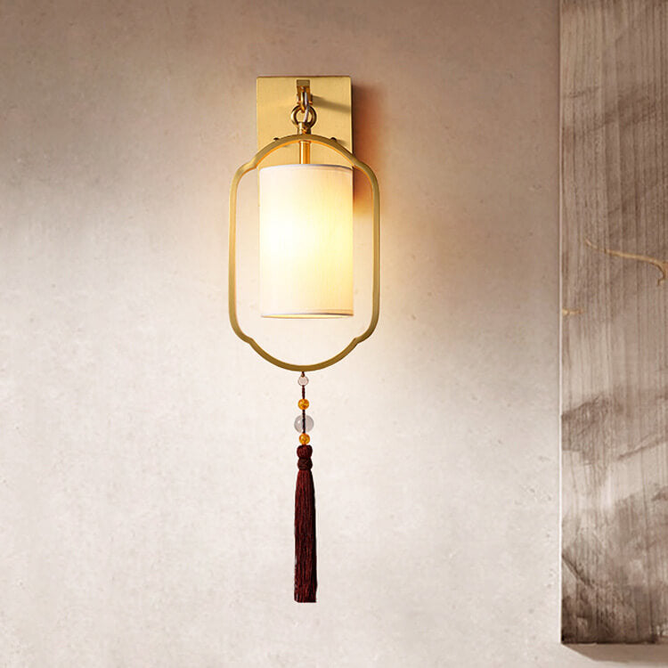 Chinese Style Fabric 1-Light Armed Sconce Lamp