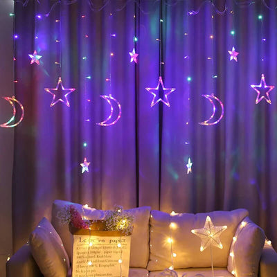 Éclairage de fête LED étoile lune décoration d'ambiance guirlande lumineuse en plastique 