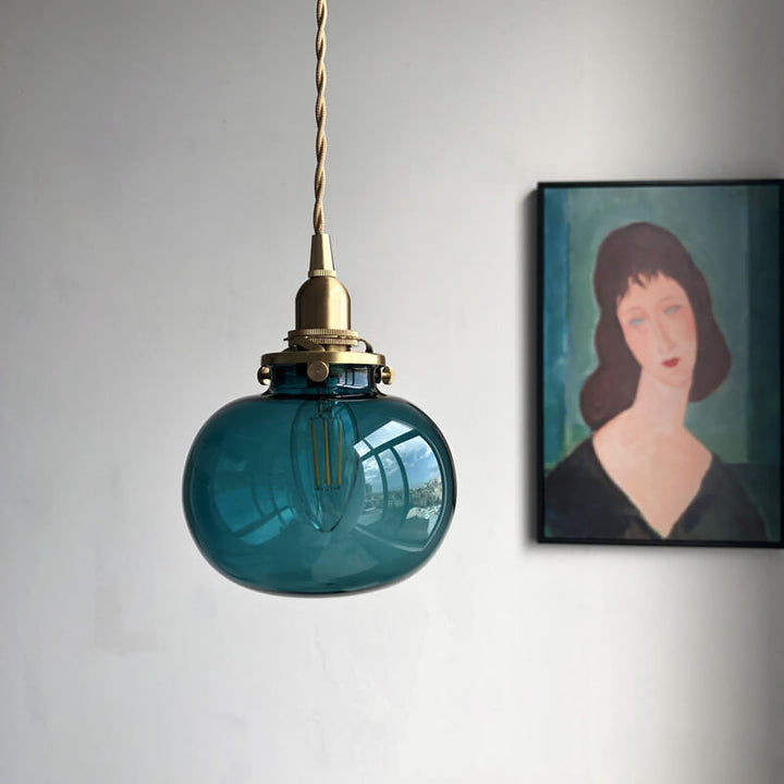 Retro Glas 1-Licht Einzelne Kürbis Pendelleuchte 
