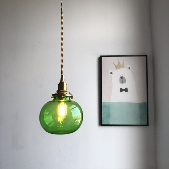Retro Glas 1-Licht Einzelne Kürbis Pendelleuchte 