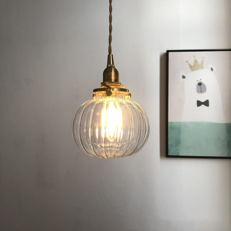 Retro Glas 1-Licht Einzelne Kürbis Pendelleuchte 