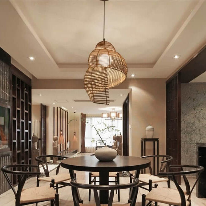 Vintage Rattan Weaving 1-Light Conch Pendant Light
