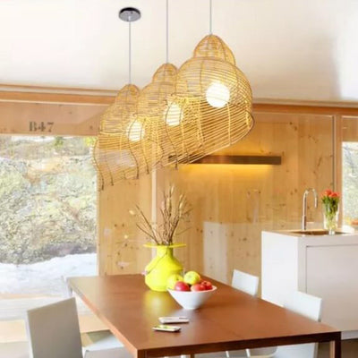 Vintage Rattan Weaving 1-Light Conch Pendant Light