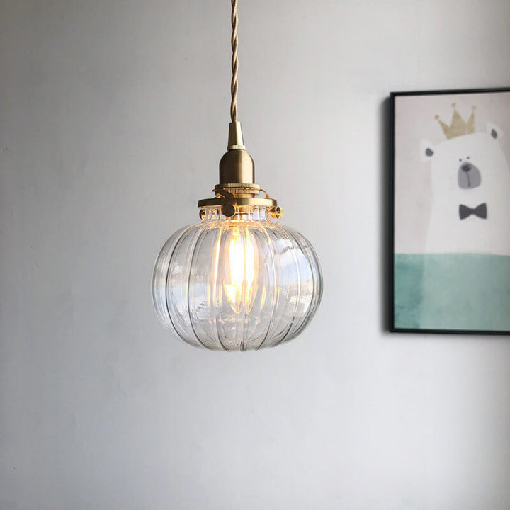 Retro Glas 1-Licht Einzelne Kürbis Pendelleuchte 
