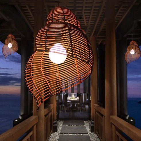 Vintage Rattan Weaving 1-Light Conch Pendant Light
