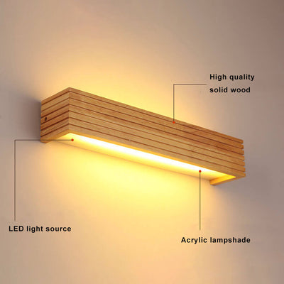 Moderne rechteckige lineare LED-Spiegelfrontleuchte aus Massivholz 