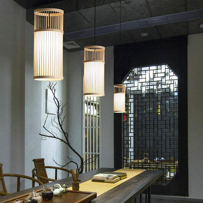 Bamboo Weaving 1-Light Cylinder LED Pendant Light