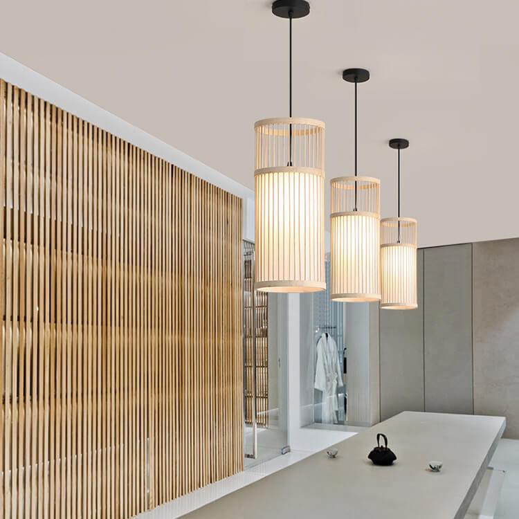 Bamboo Weaving 1-Light Cylinder LED Pendant Light