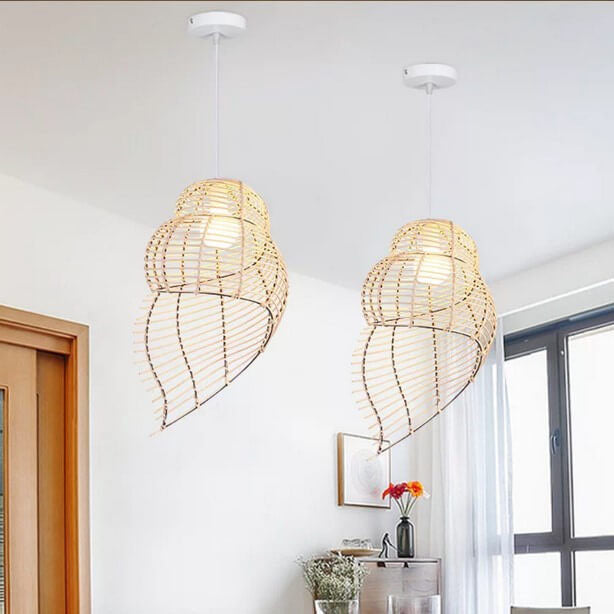 Vintage Rattan Weaving 1-Light Conch Pendant Light