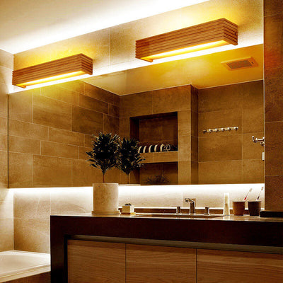 Moderne rechteckige lineare LED-Spiegelfrontleuchte aus Massivholz 